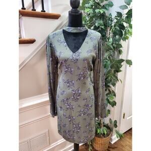 Motherhood Womens Green Floral Rayon Halter Neck Long Sleeve Knee Length Dress M